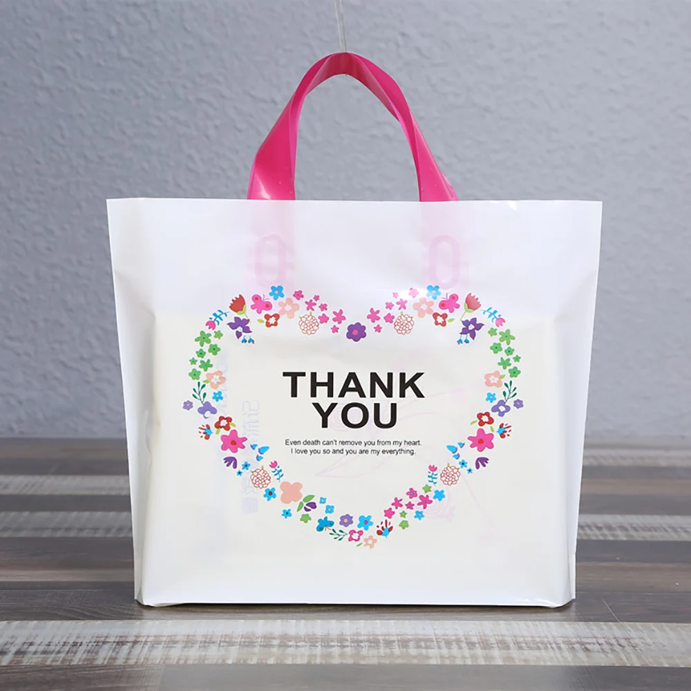 

50pcs Plastic Shopping Merchandise Bags with Handles Bulk Reusable Boutique Clothing Grocery Tote Bags Party Favors Gift Bags