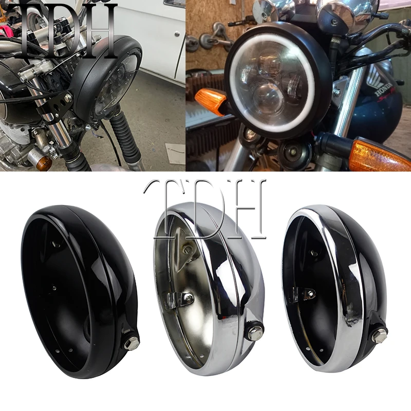 

7 Inch Round Motorcycle Headlight Headlamp Black Steel Housing 7" Headlight Motorcycle Bucket Mount Headlight Shells Universal