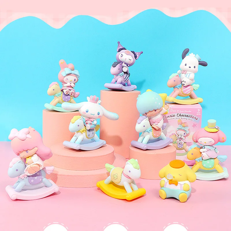 

Sanrio Doll Wobble Wooden Horse Hello Kitty Blind Box Cute Kuromi Cinnamoroll Little Twin Stars Pochacco Melody Table Ornaments