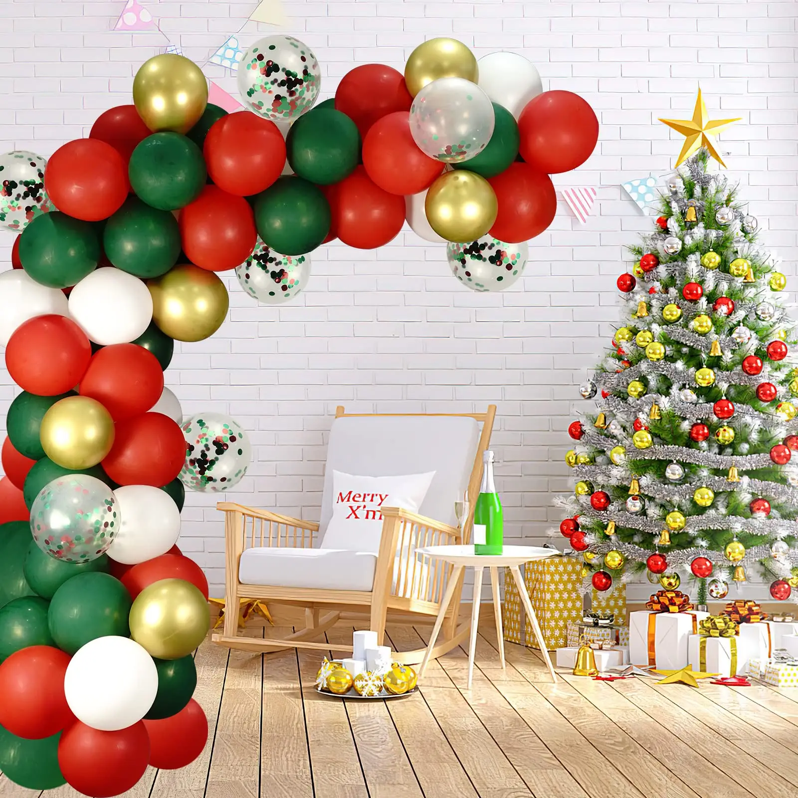 Красный зеленый белый конфетти фотоарки день рождения свадьба Рождество Новый