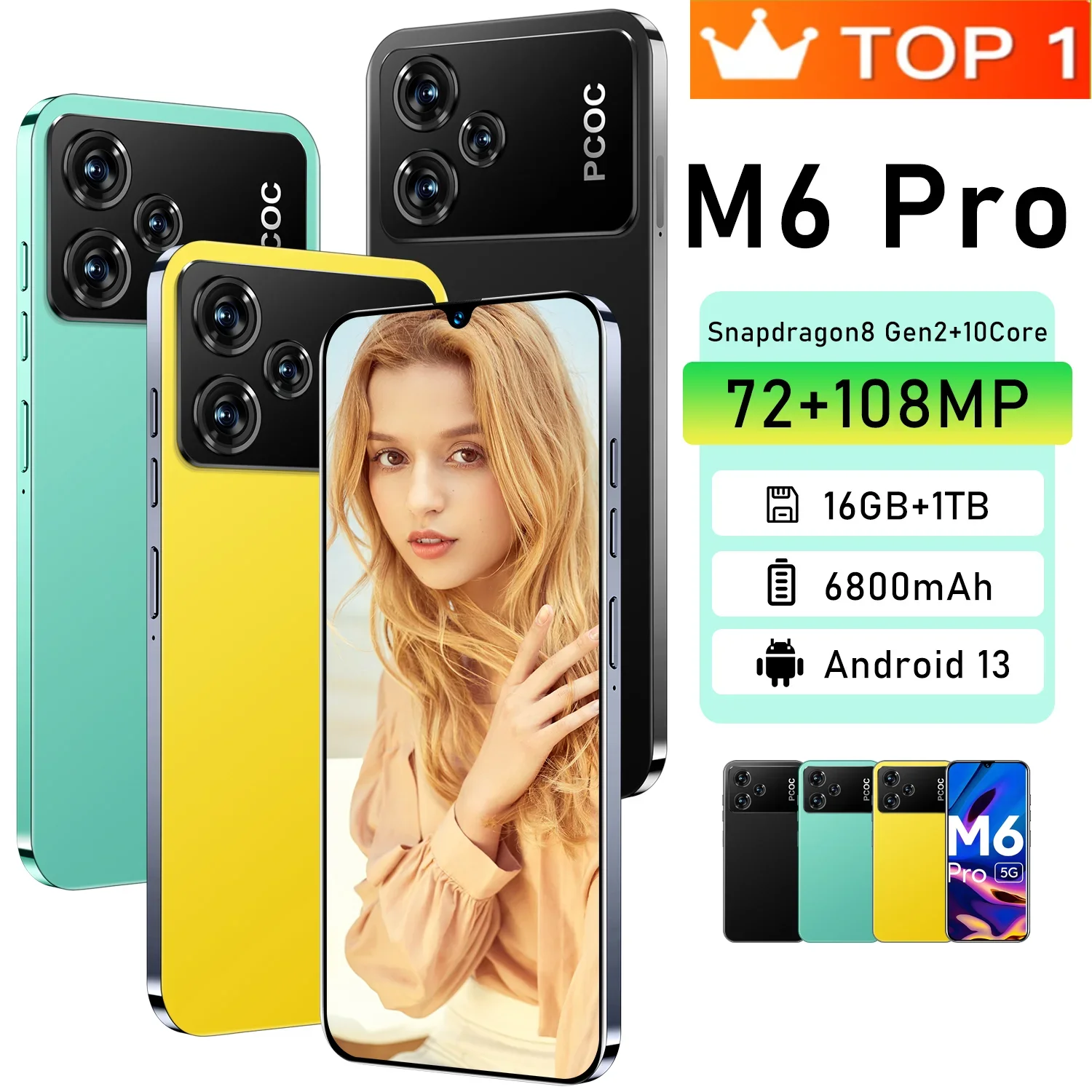 

2023 New M6 Pro 5G Smartphone 7.3 Inch Full Screen Telephone 16GB+1TB 4G Mobile Phones Global Version Android 13 Cell Phone