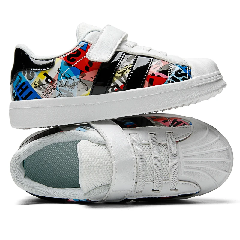 Fashion Printed White Black Low-cut Kid Sneakers Skateboard Comfort Children Shoes Boys Shell Sneakers Girls tenis infantil 2022