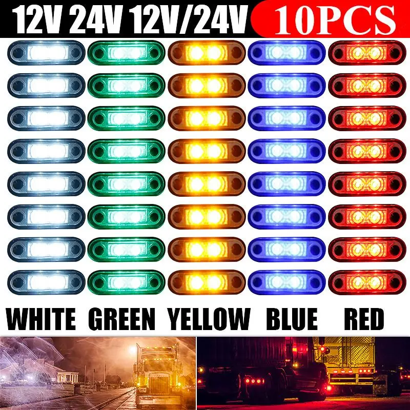 

10PCS Truck Trailer Side Marker Indicators light Car Signal Brake Rear Warning Tail Light LED 12V 24V Warning Lamp