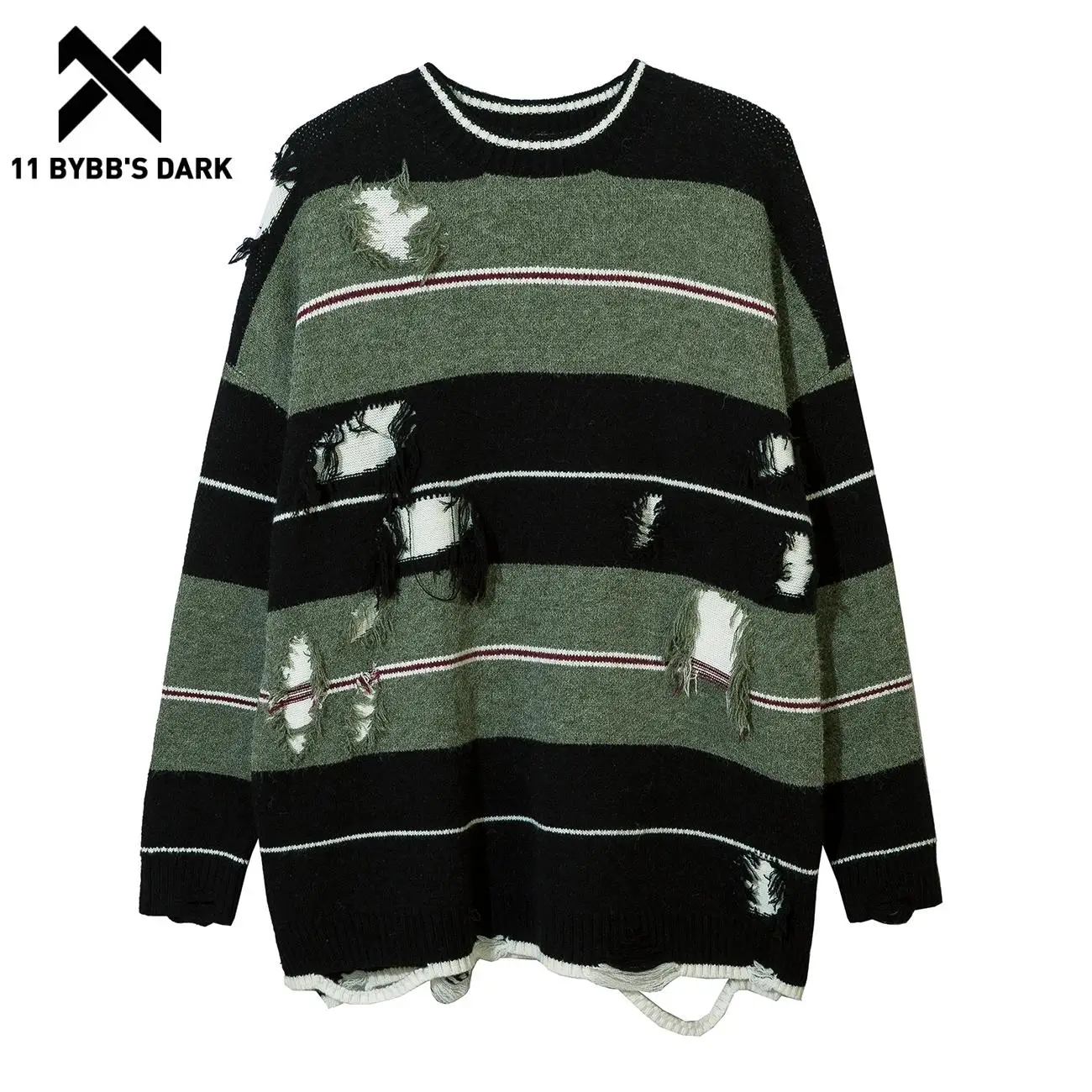 

Осенняя уличная одежда 11 BYBB'S DARK 2022, вязаный свитер в полоску с вырезами, свободный трикотажный пуловер, свитер, Топ