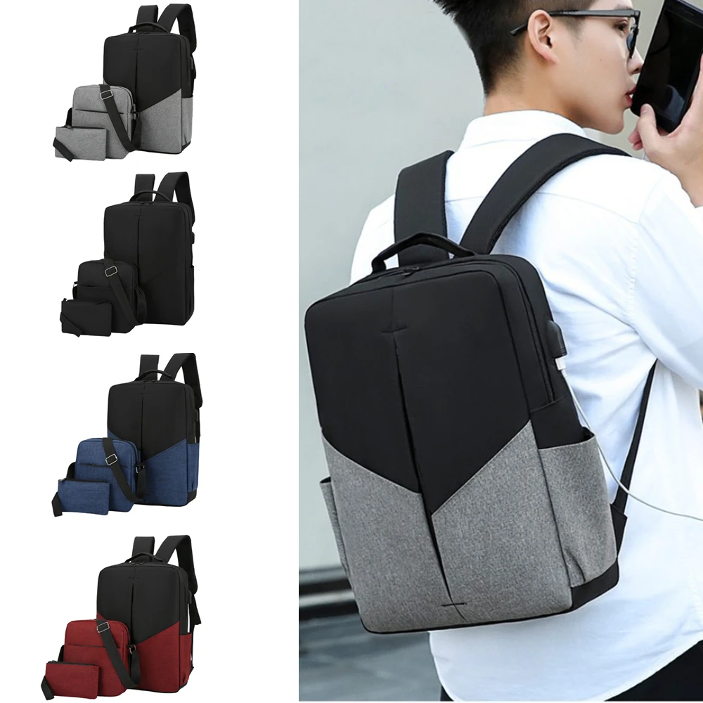 

New Youth Backpack Business Travel Shoulder Bag 3-Piece Set USB Interface Large-Capacity Backpack For Men SchoolBag For Teenager