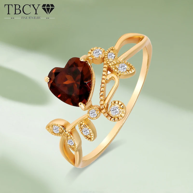 

TBCYD Heart Garnet Ring For Women S925 Sterling Silver Plated 14K Gold Diamond Solitaire Ring Wedding Band Luxury Fine Jewelry