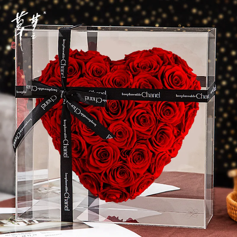 

Вечные розы с цветами, подарок на день Святого Валентина, романтический фестиваль, стиль сердца, искусственные розы, цветочное украшение, изысканная подарочная коробка