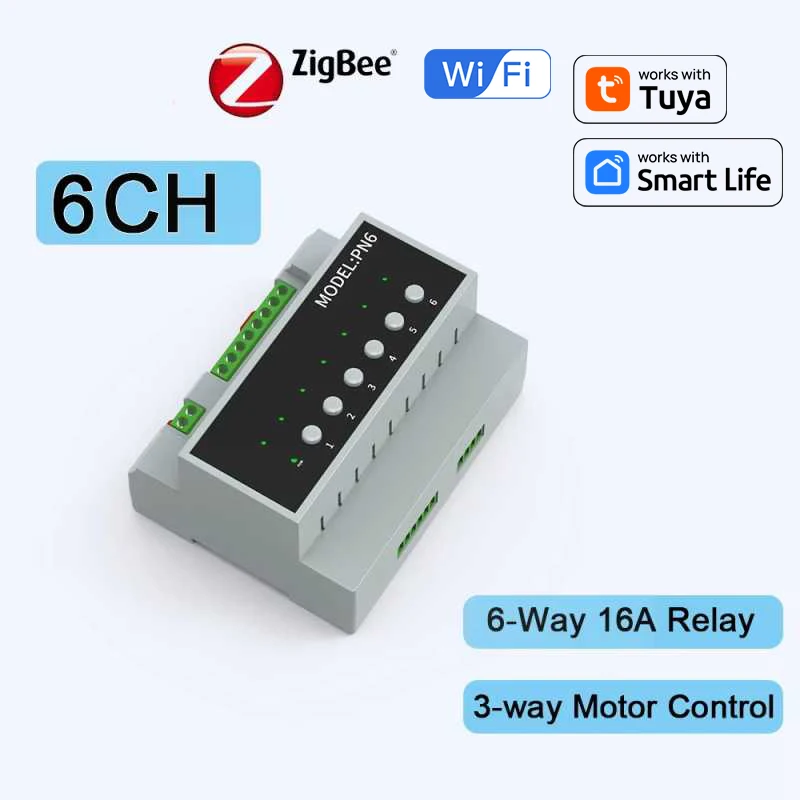 Модуль переключателя Tuya Smart Zigbee/Wi-Fi 6 клавиш 110-240 В работает с Alexa Google Home