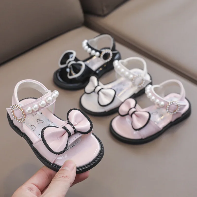 

Baby Kid Girl Sandal Shoes, Pearls Bow Soft Sole Summer Home Street Casual Shoes