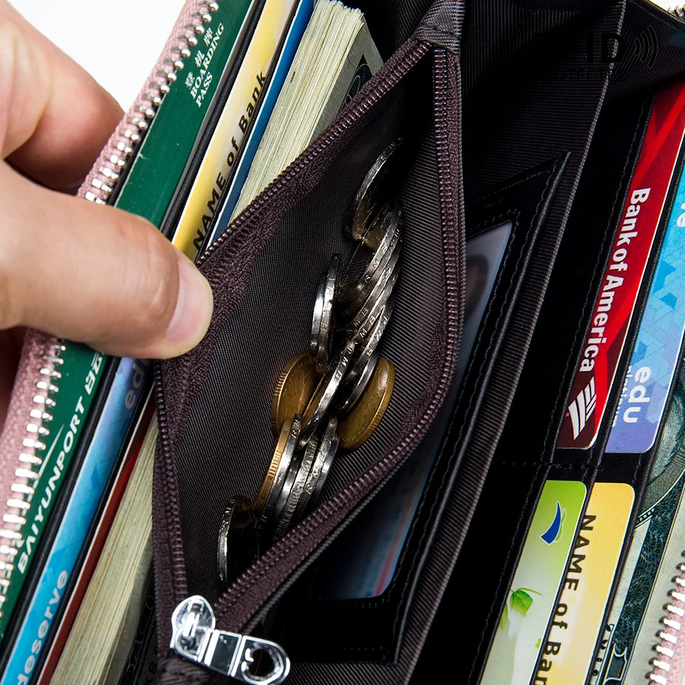 Free Personalization Genuine Leather Wallets for Women 100% Cowhide Ladies Long Zipper Handbag Coin Purse Card Holder Gift Ideas