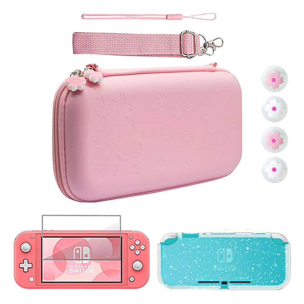 

Sakura Portable Storage Case for Nintendo Switch Lite with Glitter TPU Case, 4pcs Grip Caps and Tempered Glass Screen Protector