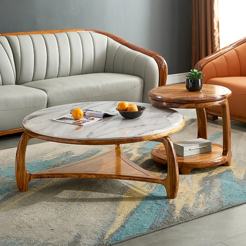 

Marble tea table TV cabinet combination household living room Italian luxury ebony round tea table Nordic tea table
