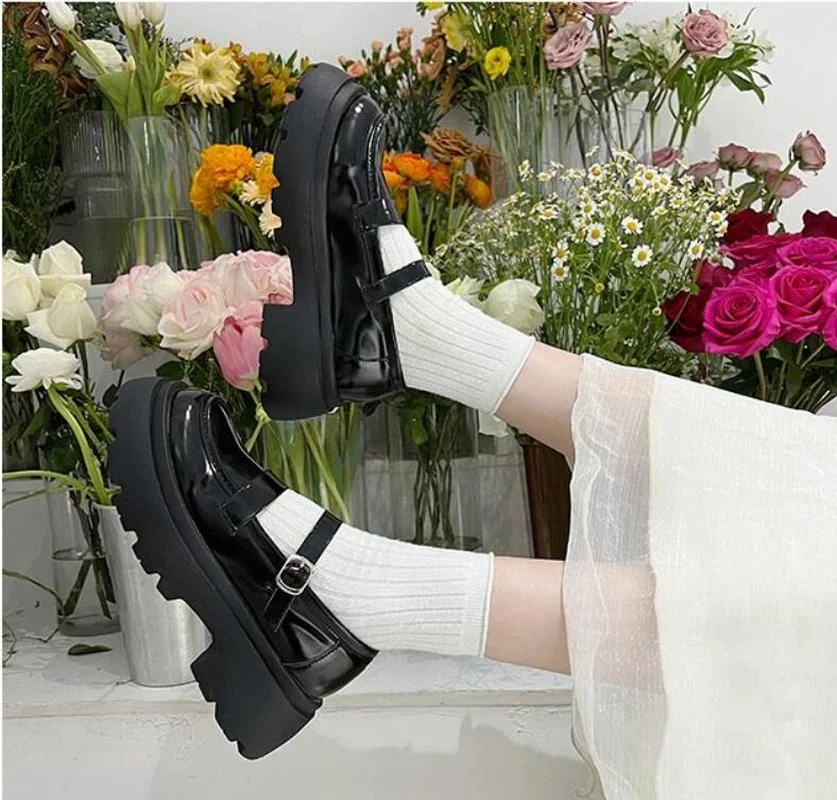 

Маленькие кожаные туфли в стиле ретро для колледжа, женские весенние туфли мэри джейн с круглым носком на толстой подошве в британском стиле, новинка 2022