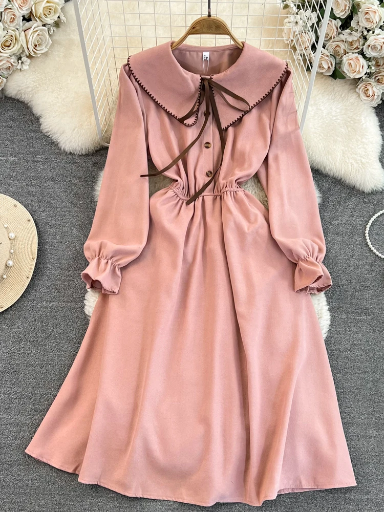 

Новинка, повседневное весенне-летнее однотонное женское платье FMFSSOM на пуговицах, ТРАПЕЦИЕВИДНОЕ шифоновое платье-пуловер с отложным воротником, женские платья до середины икры