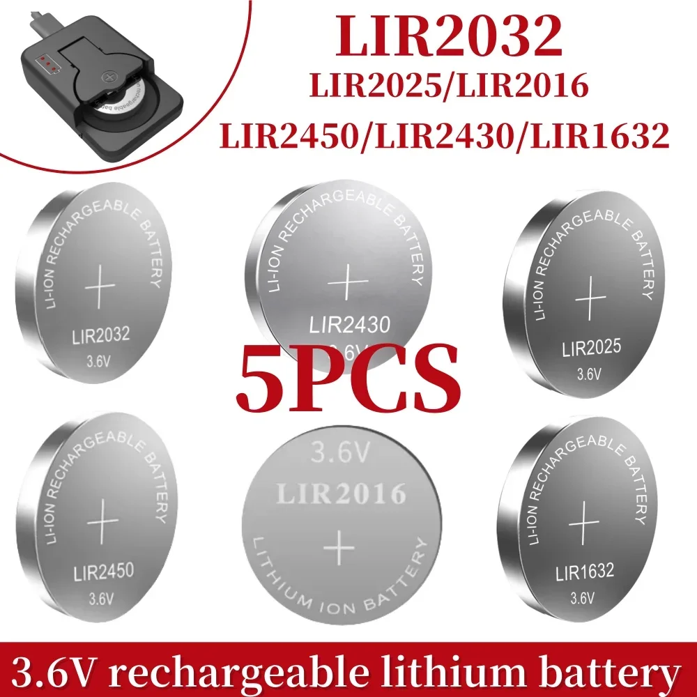 Фото 5 шт. LIR2032 LIR2016 LIR2025 3,6 В литиевая аккумуляторная батарея LIR2430 LIR2450 LIR1632 заменяет CR2032 2016 2025 2430 2450 №1