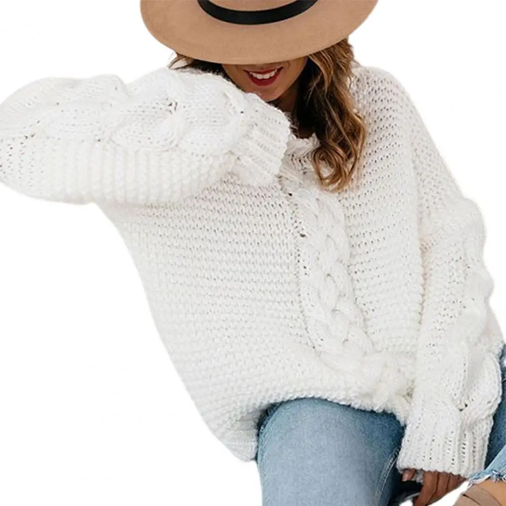 

Women Sweater V-Neck Long Sleeve Knitted Pullover Sweater Solid Color Twist Chunkys Braided Yarn Women Loose Sweater