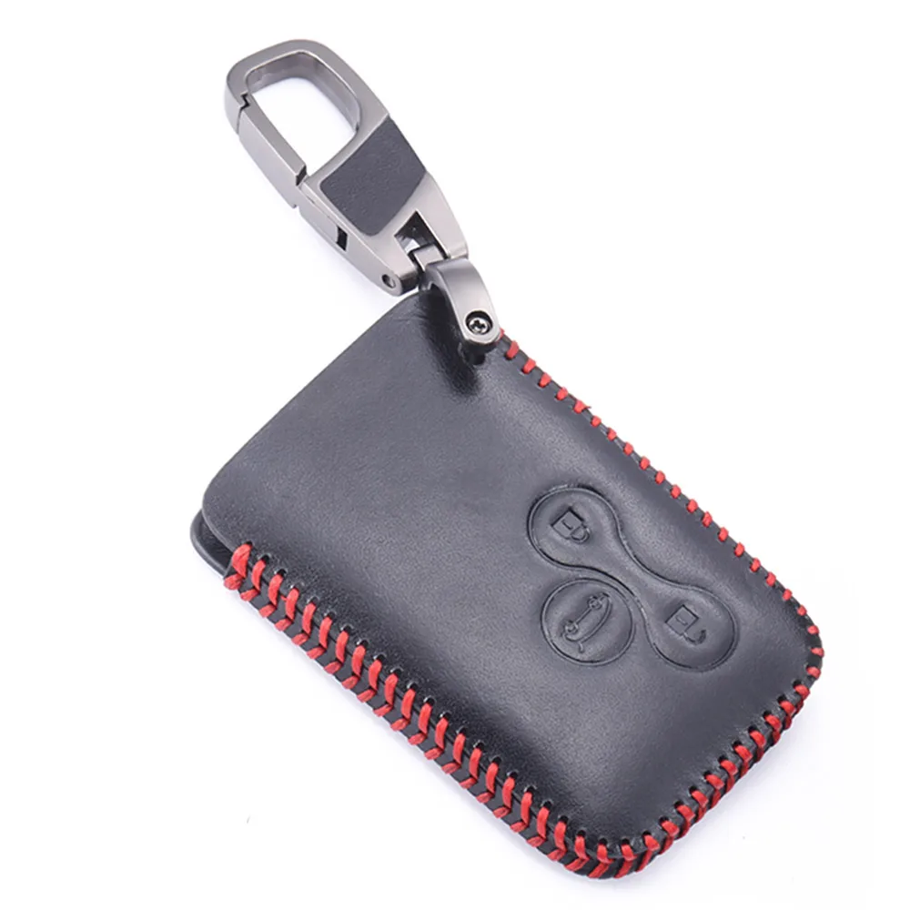 

Car Key Case Leather Hand Sewing 3D Fob Cover Chain Remote Holder Shell Keyring For Renault Duster Captur Clio Logan Megane 1 2