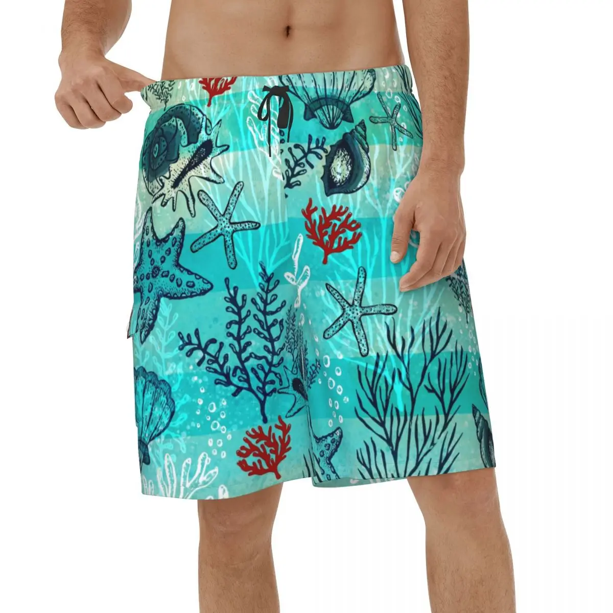 

Seashells In The Seashores 3D Printed Beach Shorts Men Casual Swimwear Short Pants Breathable Sports Vacation Short Pants