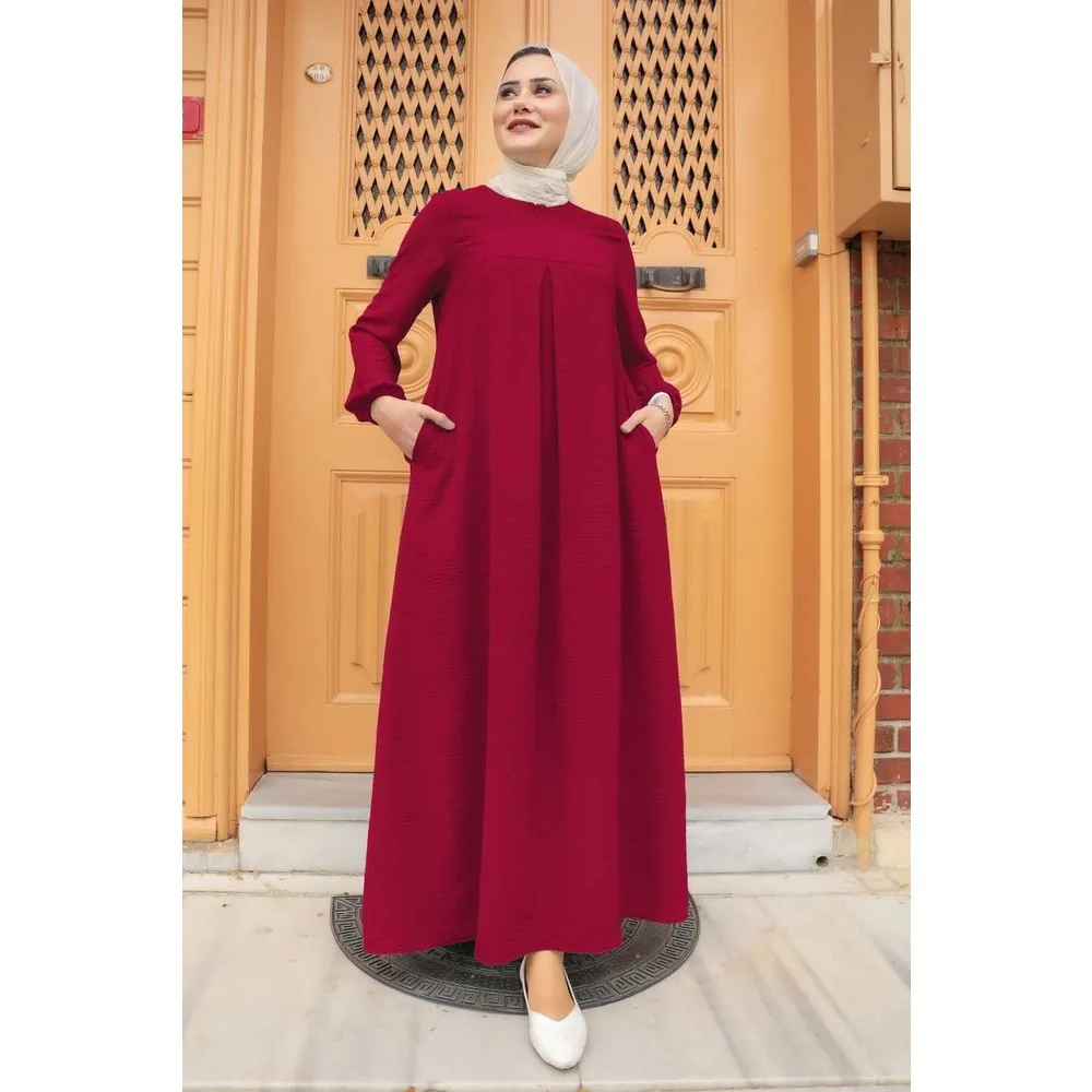 

Бордовое хиджаб-платье с карманами Dorlie 4362BR