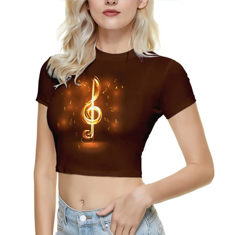 Женские укороченные топы с короткими рукавами и принтом Вода огненные ноты