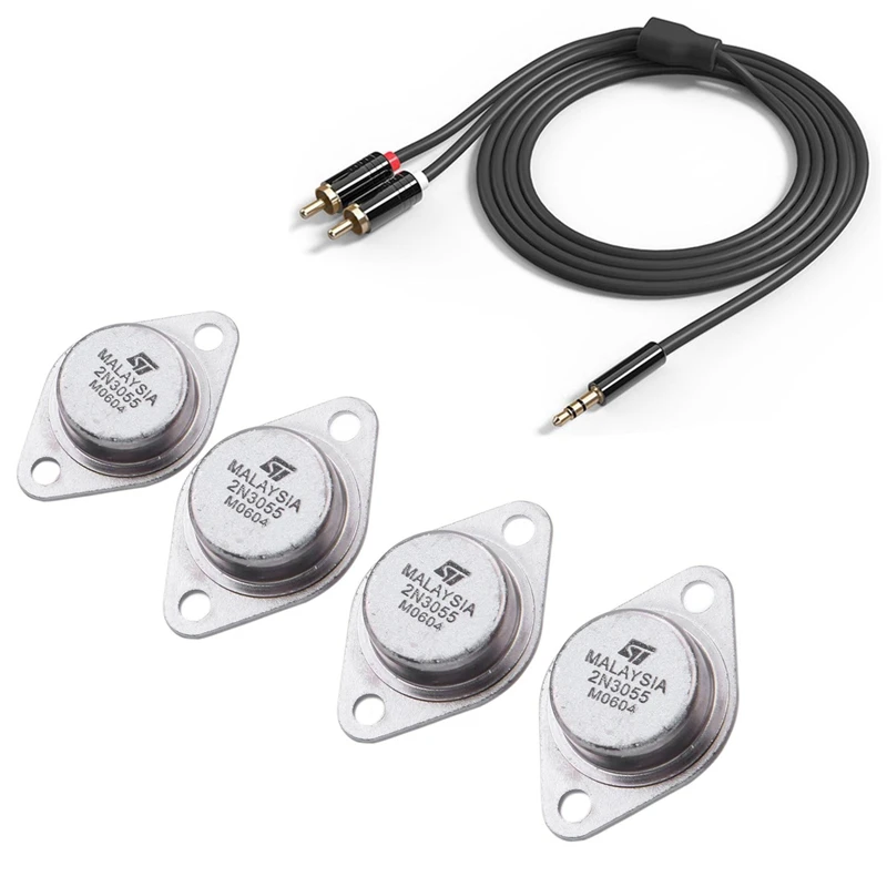 4X2N3055 15A 60V NPN AF аудио силовой транзистор TO-3 с разъемом 3,5 мм на 2 RCA аудио кабель 1 м
