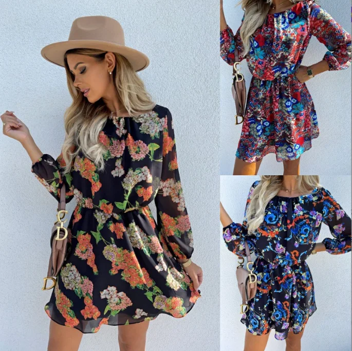 

Womens Dresses Spring Chiffon Print Floral Dress for Women