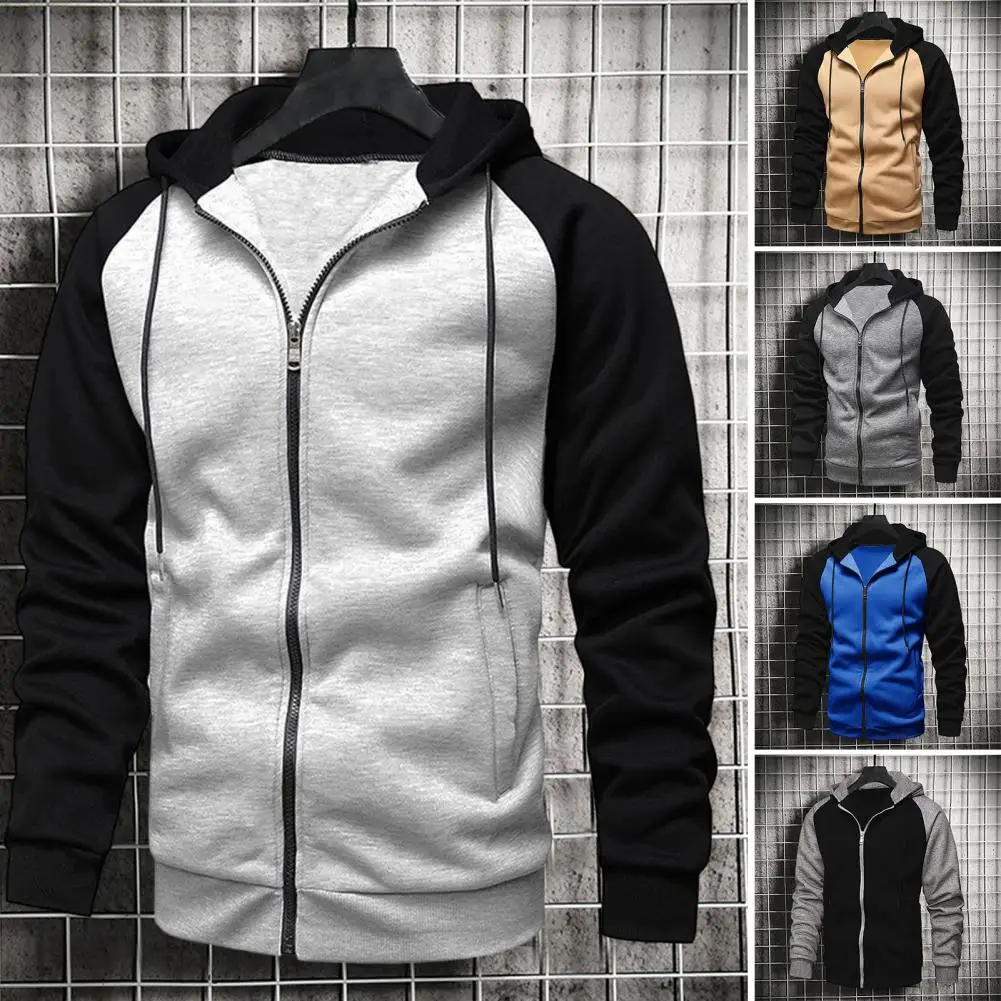 

Stylish Men Spring Coat Sweatshirt Men Autumn Coat Long Sleeves Color Block Men Spring Coat Thermal