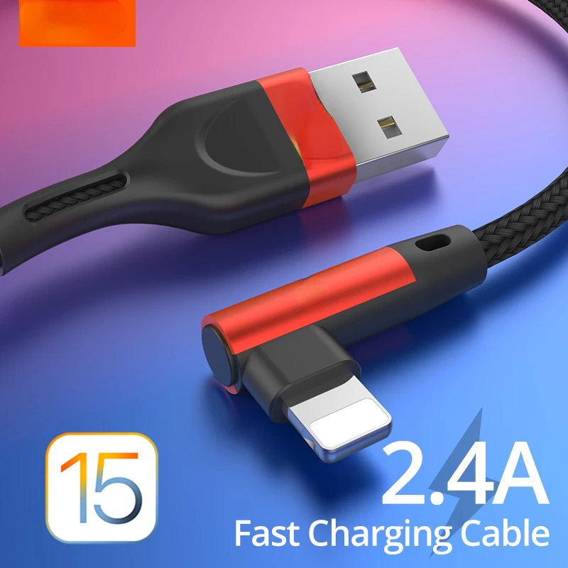 

2023 trend For iphone For iphone 13 12 11 pro Xr Xs Max 8 7s 6 plus 6s 5 5s se ipad cable USB Cable Fast Charging 90 Degree usb