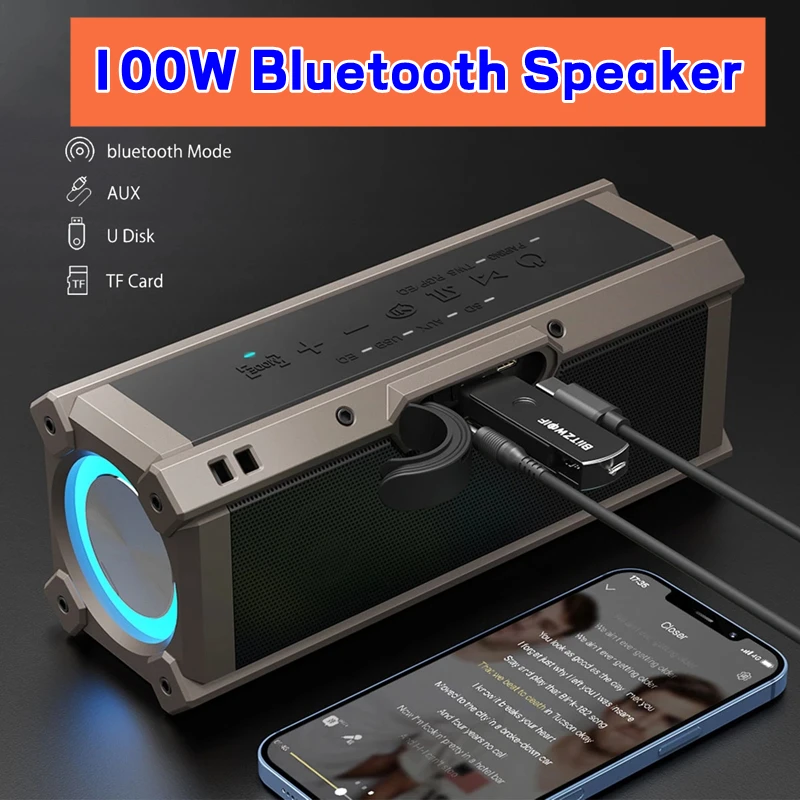 

Caixa de som 100 Вт сабвуфер высокой мощности 3D стерео сабвуфер Сабвуфер Soundbox уличные беспроводные портативные Bluetooth колонки для Компьютера TF