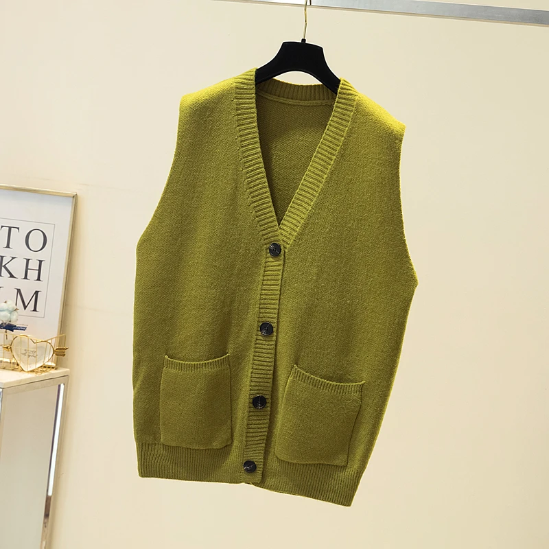 

Женский винтажный свитер на пуговицах, повседневный свободный трикотажный кардиган без рукавов с V-образным вырезом, модель 2022, 23910