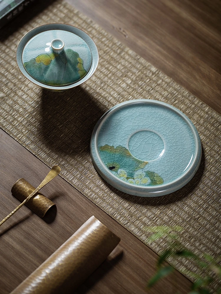 Borneol глазурованная ручная роспись зеленая чаша с тремя крышками чайная чашка