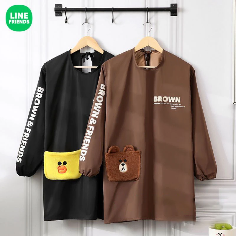 

Genuine Line Friends Kawaii Oil-Proof Apron for Kitchen Home Cute Cartoon Anime Brown Cony Sally All-Inclusive Kitchen Apron