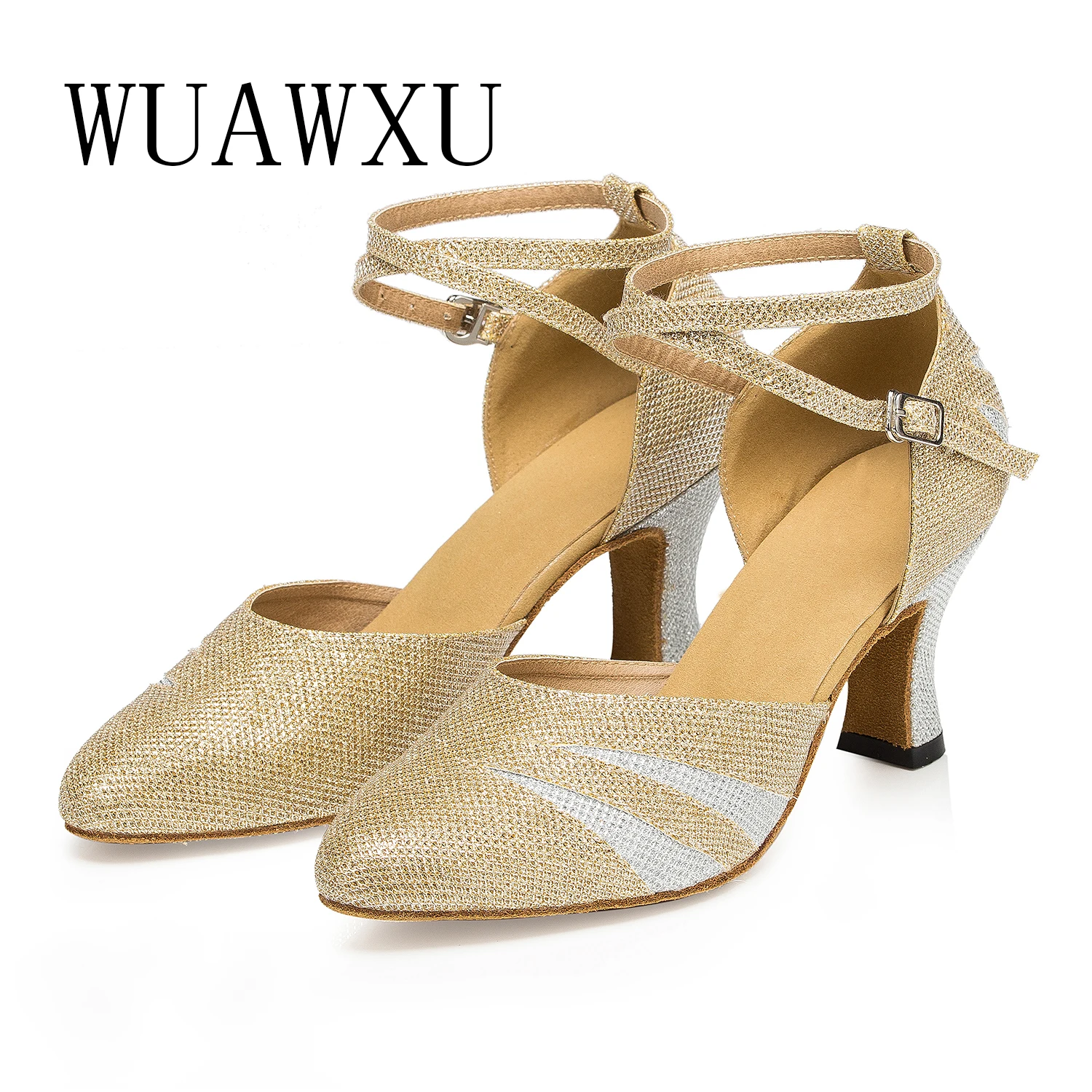 NATASHA Friendship Latin Dance Shoes Adult Dance Shoes Medium High Heel Performance Gold Lady Modern Dance Shoes Square Dance Da