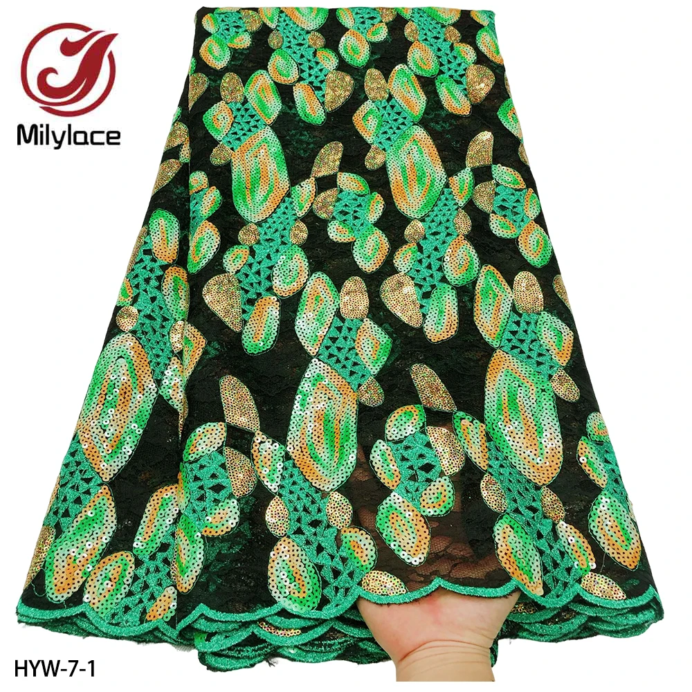

African Lace Frabric High Quality French Tulle Lace Sequins Embroidered Mesh Lace Fabric for Party Dress HYW-7