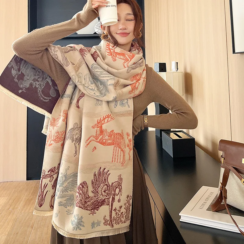 

Pashmina Thick Warm Winter Blanket Women Scarf Luxury Print Cashmere Poncho Shawl Wraps Bufanda Casual Travel 2023 Echarpe