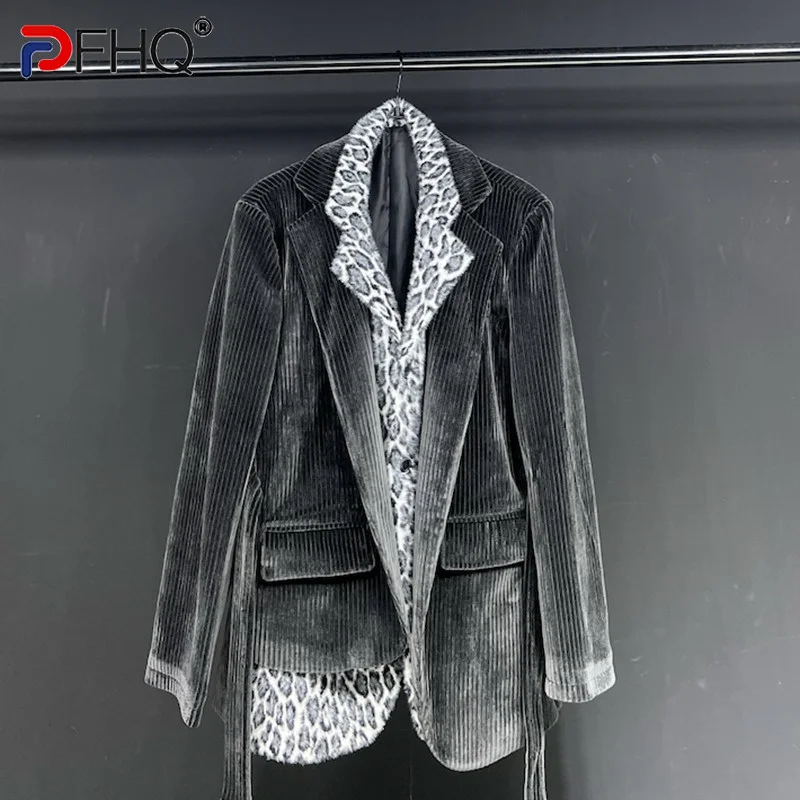 

PFHQ нишевые Дизайнерские мужские вельветовые куртки, костюм из двух предметов, высокое качество, оригинальное элегантное модное пальто, Осенние блейзеры 21F1420