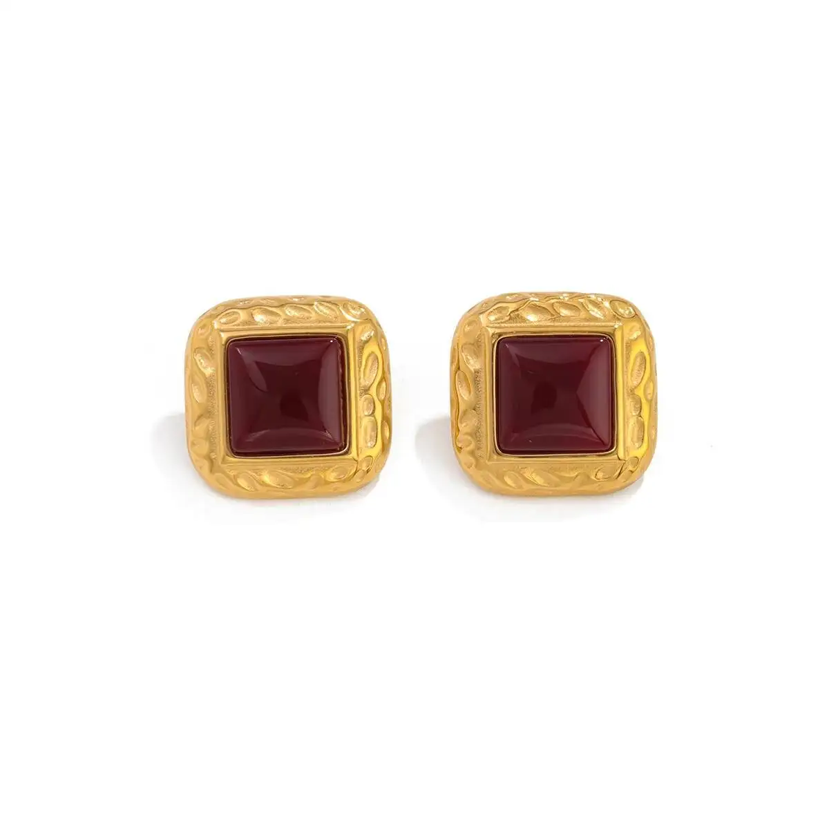 Фото Новые модные серьги-гвоздики PuRui из нержавеющей стали с позолотой 18K для женщин, винтажные квадратные серьги из красной и черной смолы, ювелирный подарок №5