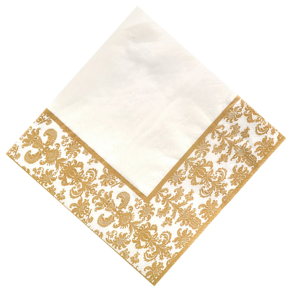 

100pcs Gold Printing Disposable Napkin Tissue Paper Printed Napking for Restaurant and Hotel (Golden + White)