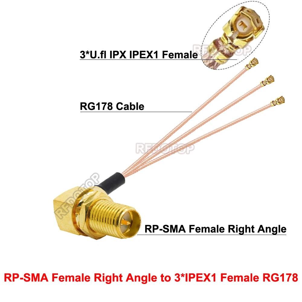 1 шт. RPSMA женский 90 ° До 3 × uFL/MHF/IPX/IPEX-1 Гнездовой разъем RG178 Удлинитель кабеля