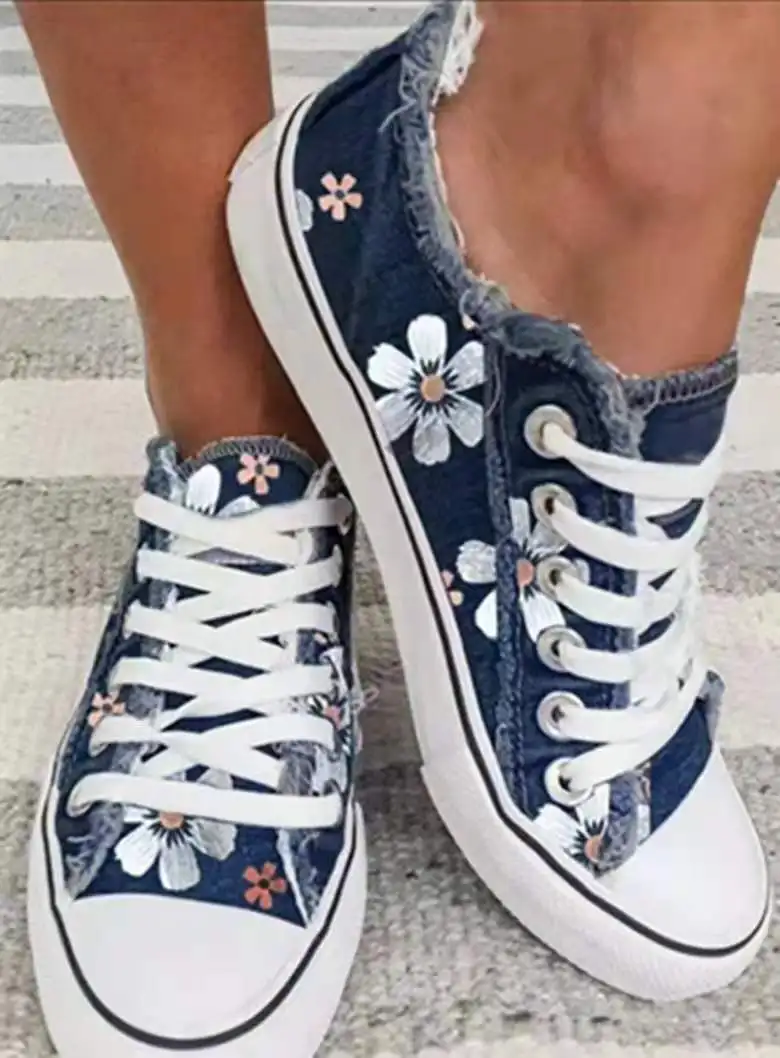 

Women Shoes for Women Plus 2022 Retro Floral Print Canva Shoes Female Fashion Flat Lace-up Sneakers Casual Shoes Woman Loafers