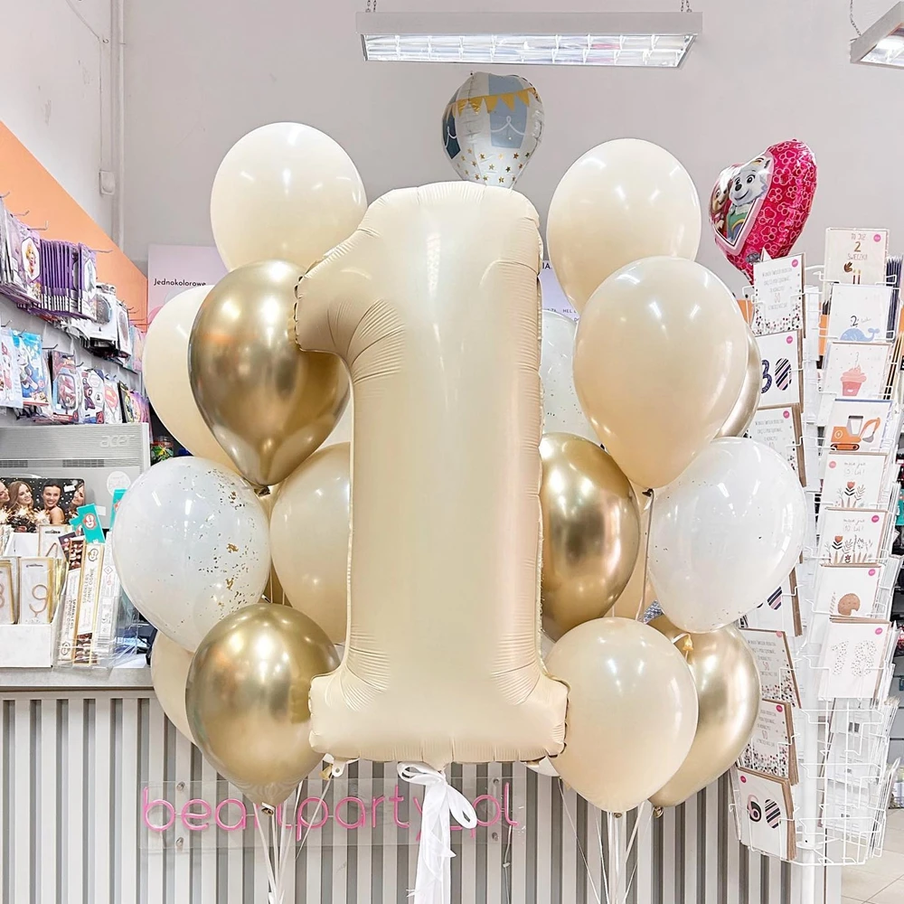 1 комплект воздушный шар из латекса бежевого и золотого цвета с сердцем