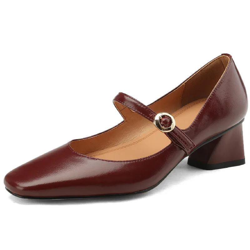 

Туфли-лодочки женские из натуральной кожи на толстом каблуке, весна-лето