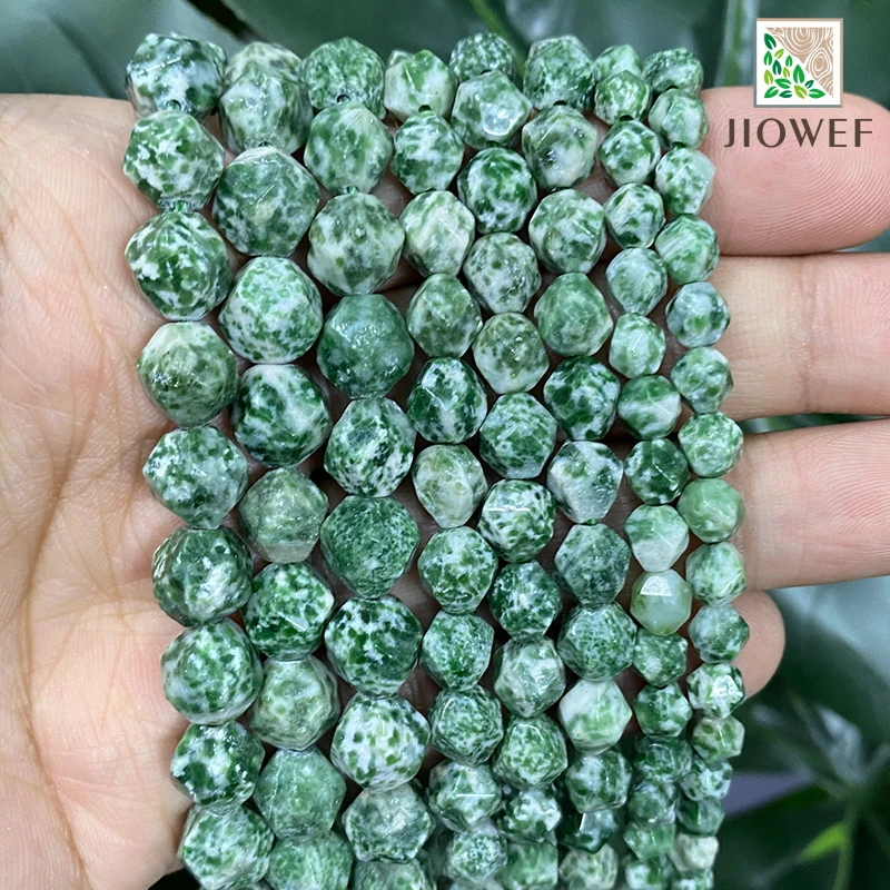 

Natural Stone Faceted Green Spot Jaspers Loose Spacer Beads 6/8/10mm DIY Earring Chain Accessories for Jewelry Making 14" Strand