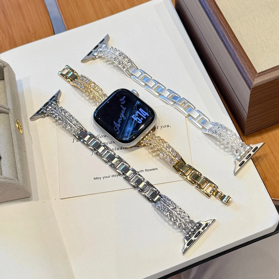 Блестящий ремешок с цирконами для Apple Watch 11 10 9 8 7 6 5 4 3 SE Ultra 2 1, сверкающий ремешок для Iwatch Series 38 40 41 42 44 45 46 49 мм (art.: 3920da90ff95f) - 3920da90ff95f