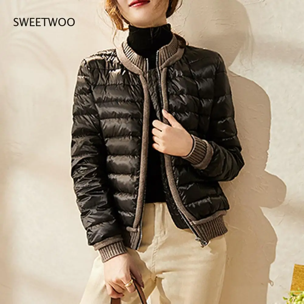 Fashion Women Short Cotton Padded Jacket Solid Long Sleeve Zipper Loose Patchwork Loose Round Neck Winter Thicken Women Jacket