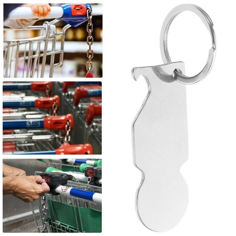

4PCS Durable Stainless Steel Beer Opener Portable Key Ring Key Chains Trolley Remover Shopping Trolley Token