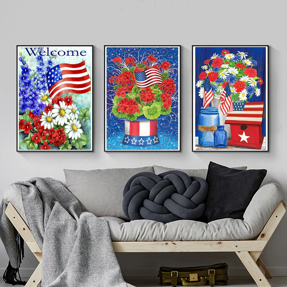 Полноформатная/круглая алмазная живопись с американским флагом 5D вышивка сделай