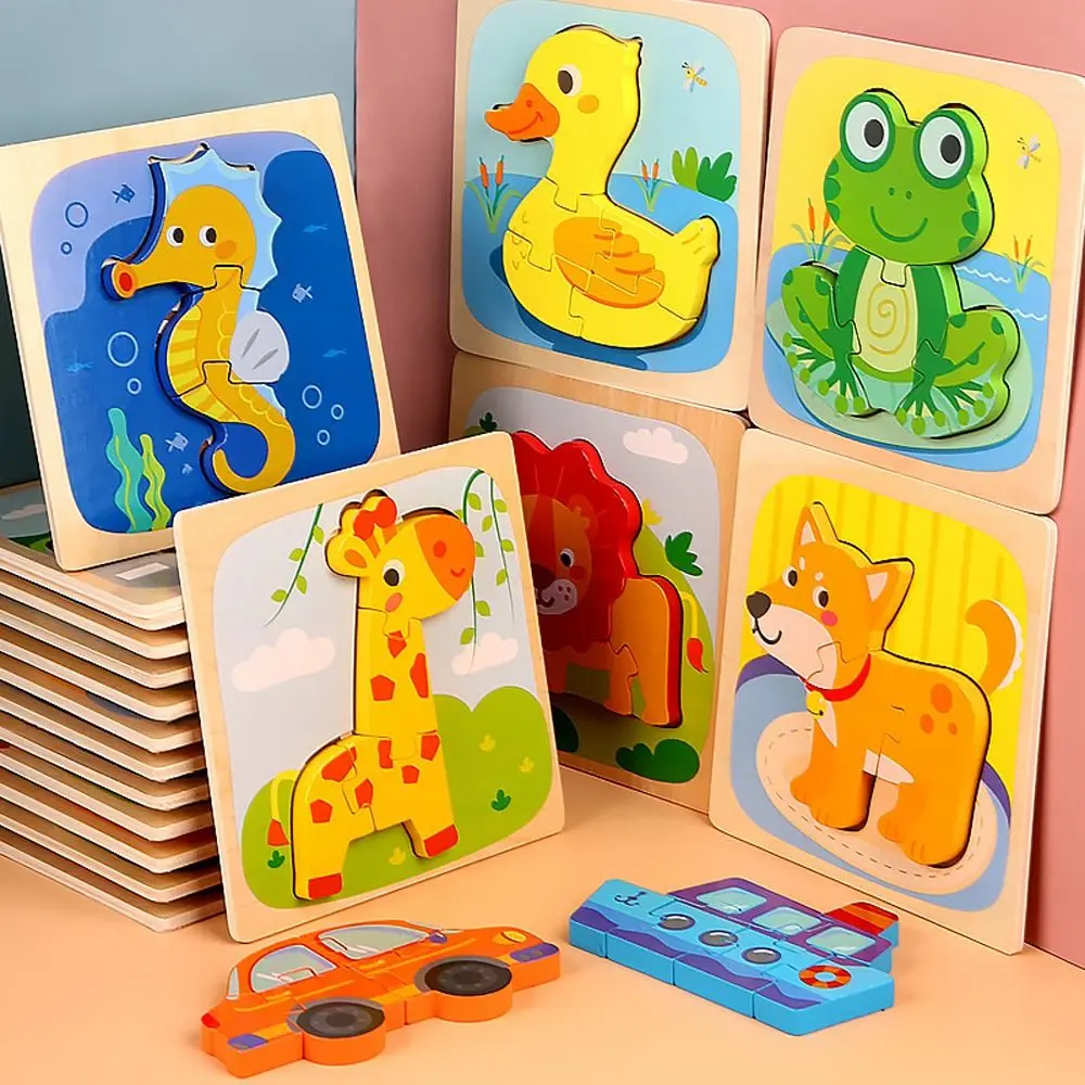 

Toy Lion Duck Learning Cognition Early Education Toy Kids Wooden Puzzle Toy 3D Animal Jigsaw Intelligence Game Puzzle