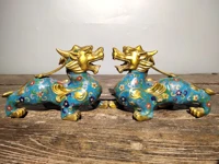 8 tibetan temple collection old bronze cloisonne enamel kirin brave troops statue a pair gather fortune town house exorcism