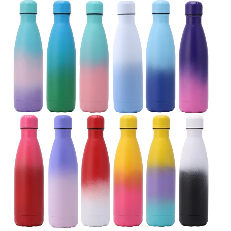 

500ML Spray Plastic Gradient Color Coke Bottle Student Thermos Cup Bowling Water Cup Sports Kettle Large Capacity Kettle Women